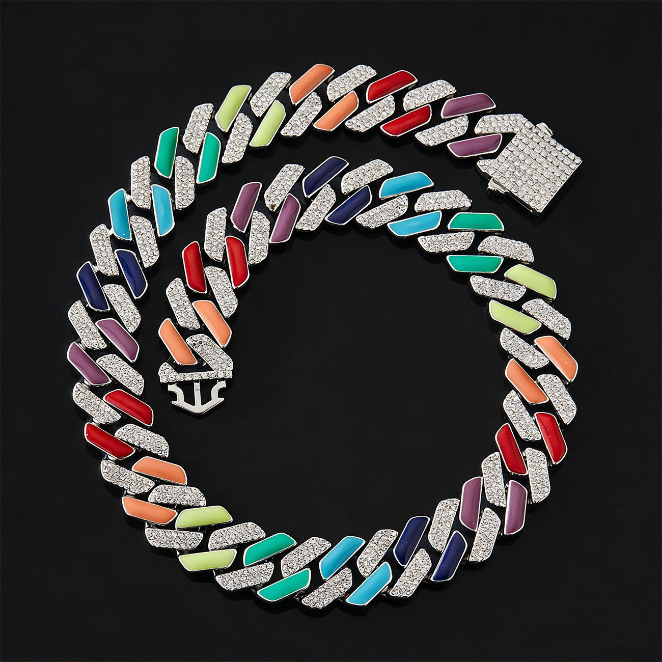 19mm Big Heavy Colorful Enamel Cuban Link Necklace Gold Plated Gemstone Hip Hop Street Party Trend Miami Curb Chains Jewelry For Lovers Couple Bijoux 