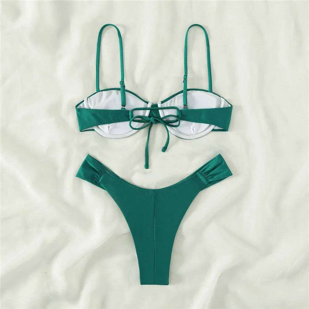 Sexy Green Bikini 2025 Women Push Up Swimwear Wrinkled Micro Thong Swimsuits Bathing Suit Beach Swimming Wear Bikinis Sets Mujer Y260303