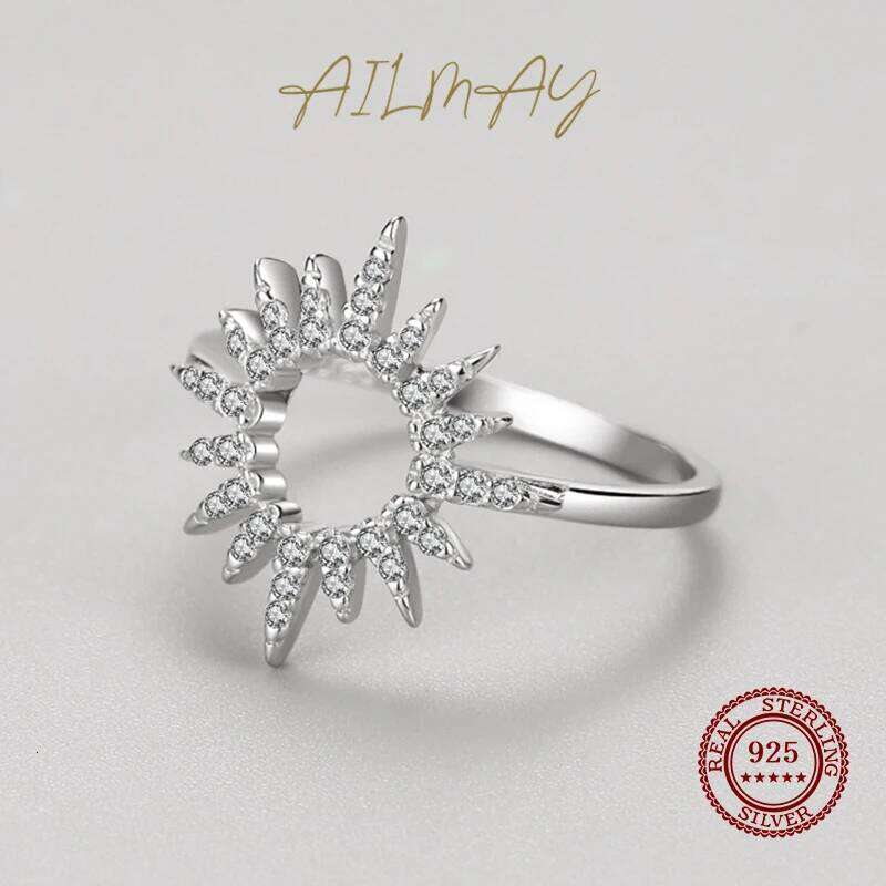 Ailmay Fashion Fine Sun Flower Sparkling Clear Zircon Finger Ring For Women 925 Sterling Silver Romantic Wedding Jewelry Gift H260312