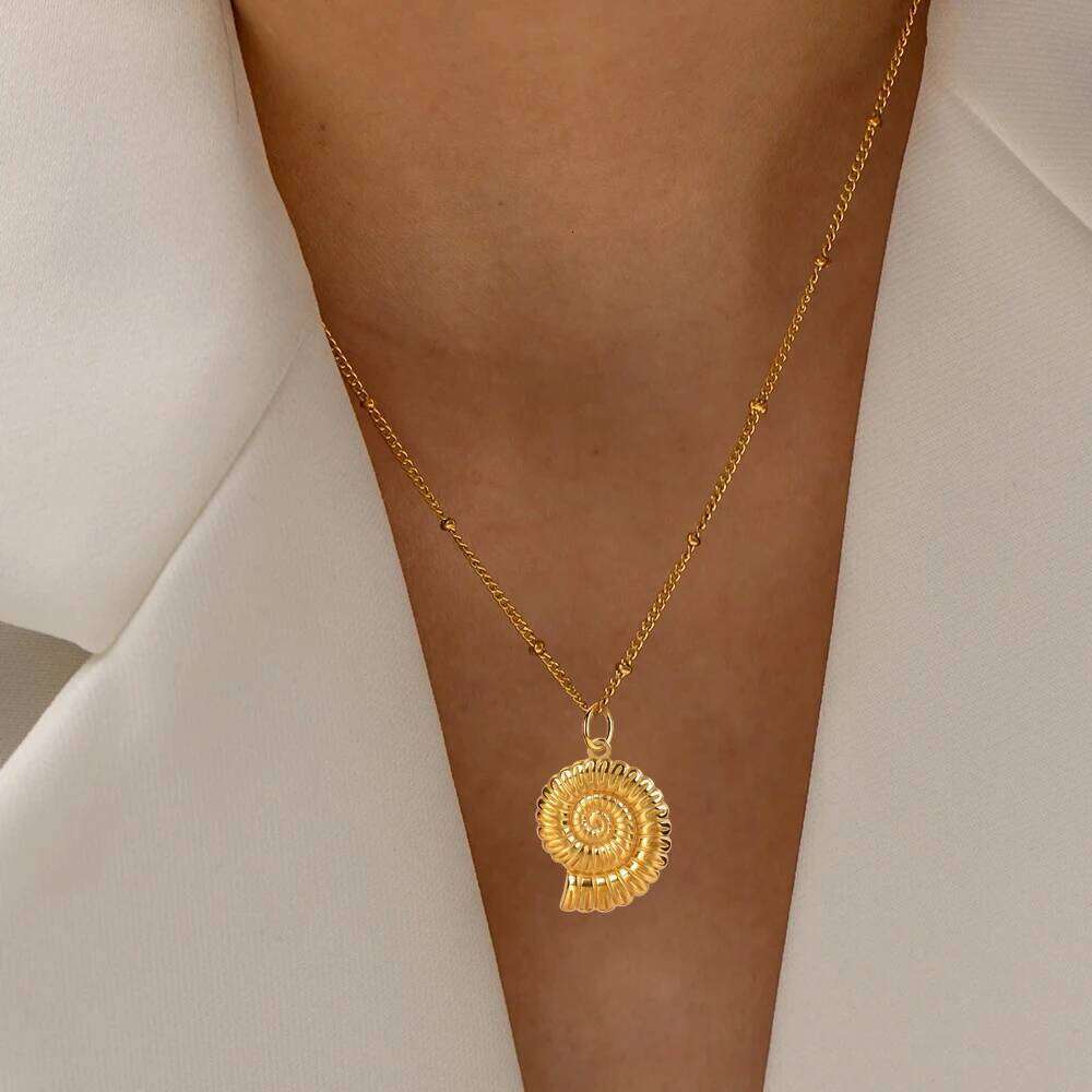 Golden Choker Women Stainless Steel Pendant Necklace Conch Starfish Bow Pendants Fashionable Women's Chunky Jewelry One Piece H260312