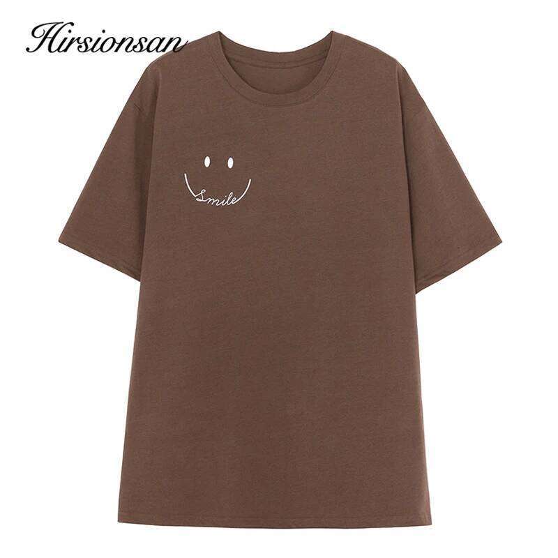 Hirsionsan Letter Print Summer T Shirt Women Vintage Smile Graphic Female Tops Harajuku Soft 100% Cotton Tees New Basic Tshirts Z260314
