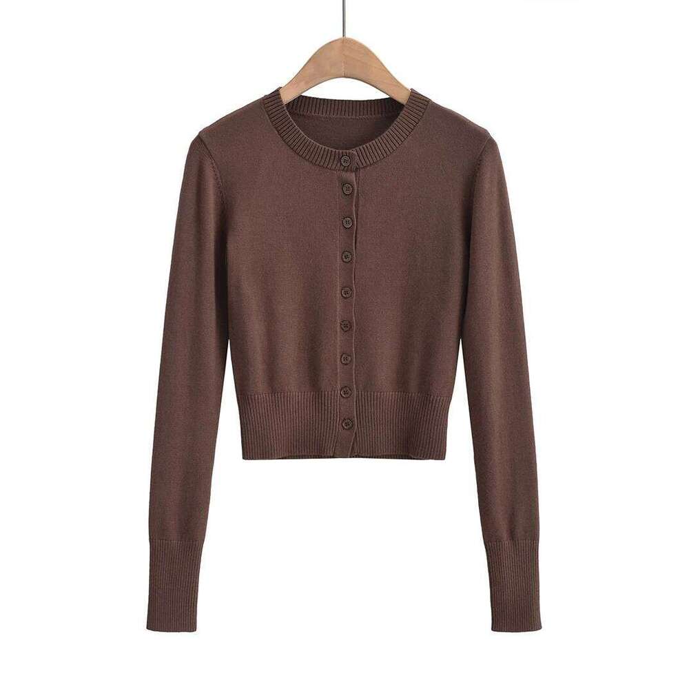Korean fashion crop cardigan sexy cropped sweaters for women 2024 Winter vintage clothes black cardigans long sleeve top brown Z260313
