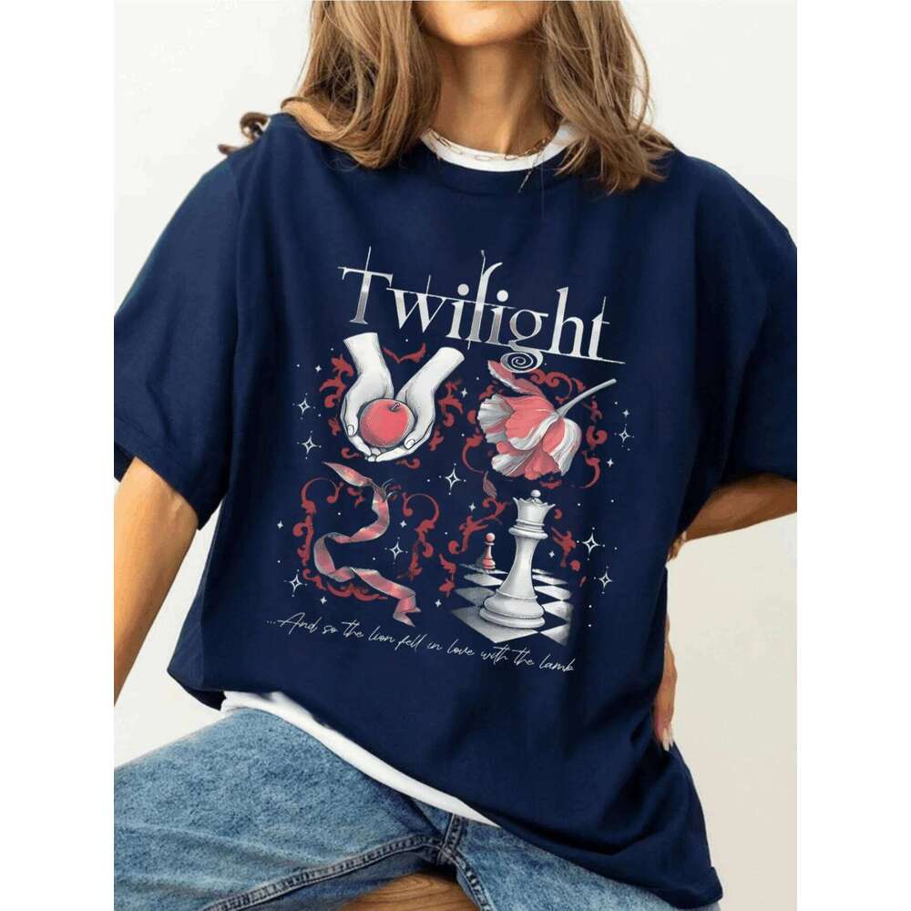 Inspired Book Cover Aesthetic TShirt Twilight Saga Fan Gift Vampires Wolves Romance Unisex Shirt Z260314