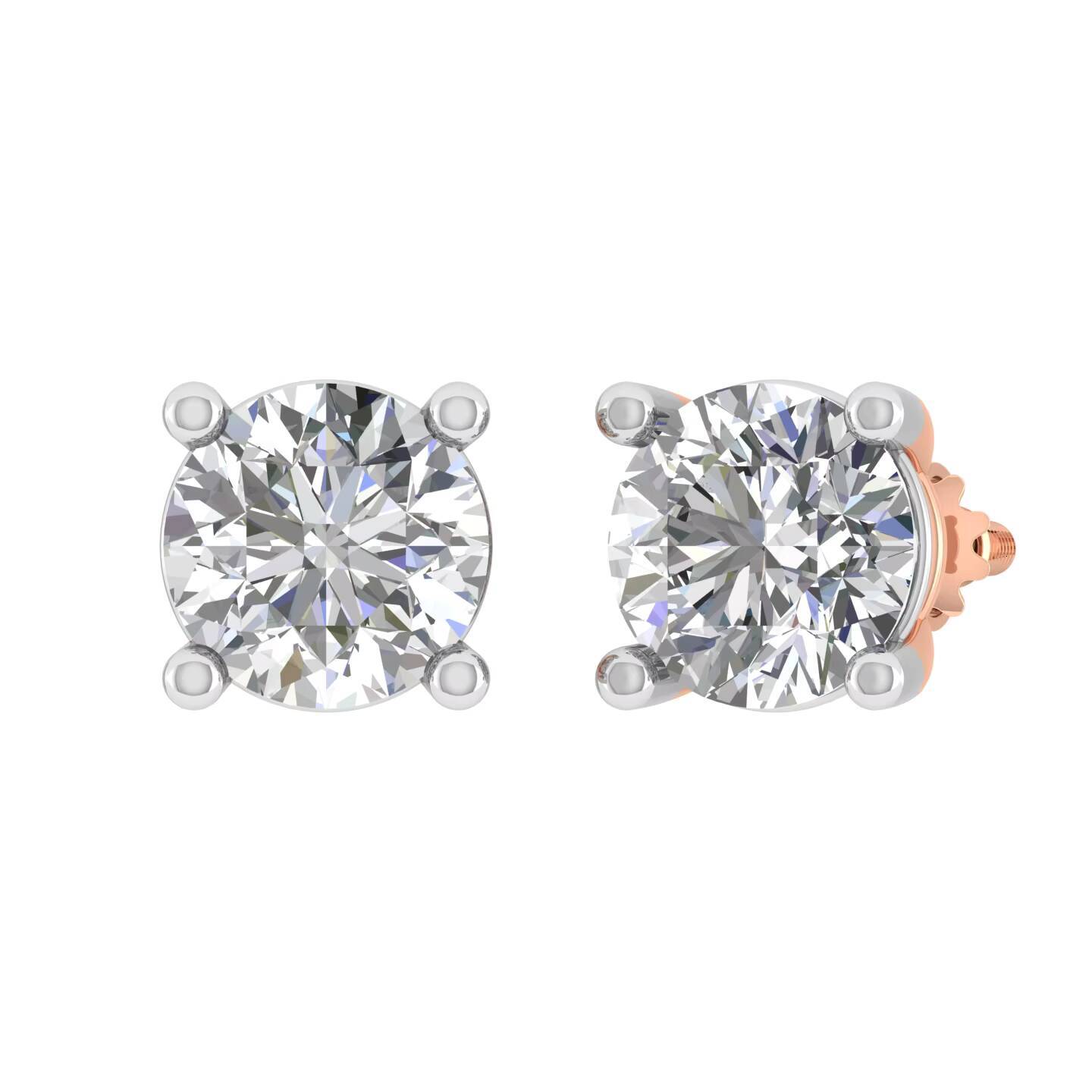 Womens 14K Gold Rhodium Plated Moissanite 1 Carat Engagement Stud Earrings with Claw Setting