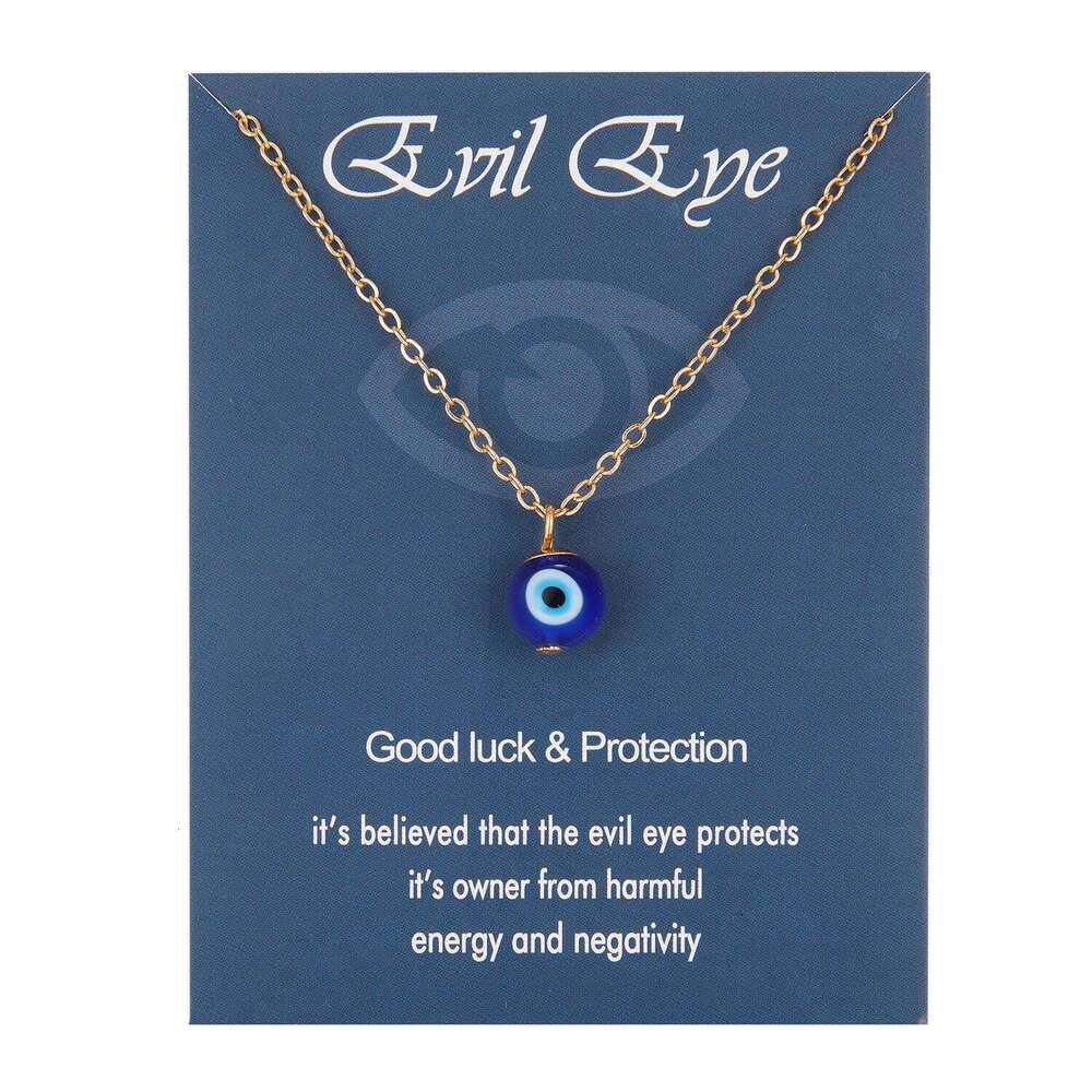 Turkish Evil Eye Necklace Blue Glass Pendant Stainless Steel Chain With Card Bring Good Luck Jewelry For Women Men Birthday Gift H260312