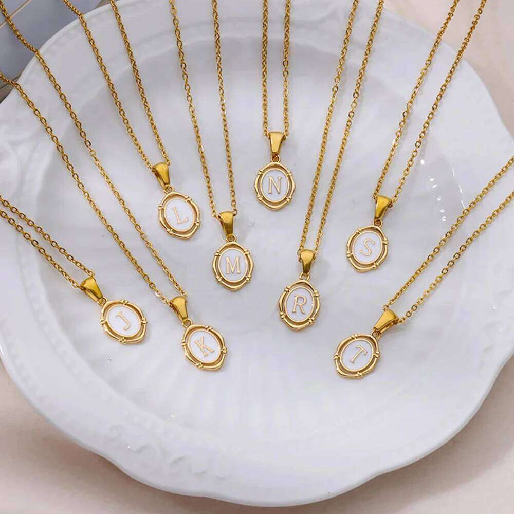 A-Z Letter Initial Enamel For Women Gold Color Stainless Steel Chain Exquisite Pendant Necklace Fashion Jewelry Gift H260312