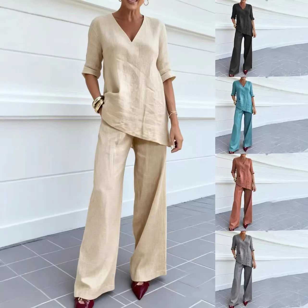 Solid Color Casual Loose Pants Sets For Women 2026 Elegant Autumn Womens Two Pieces Suit Full Trouser Set Female Outfit Clothes M260313