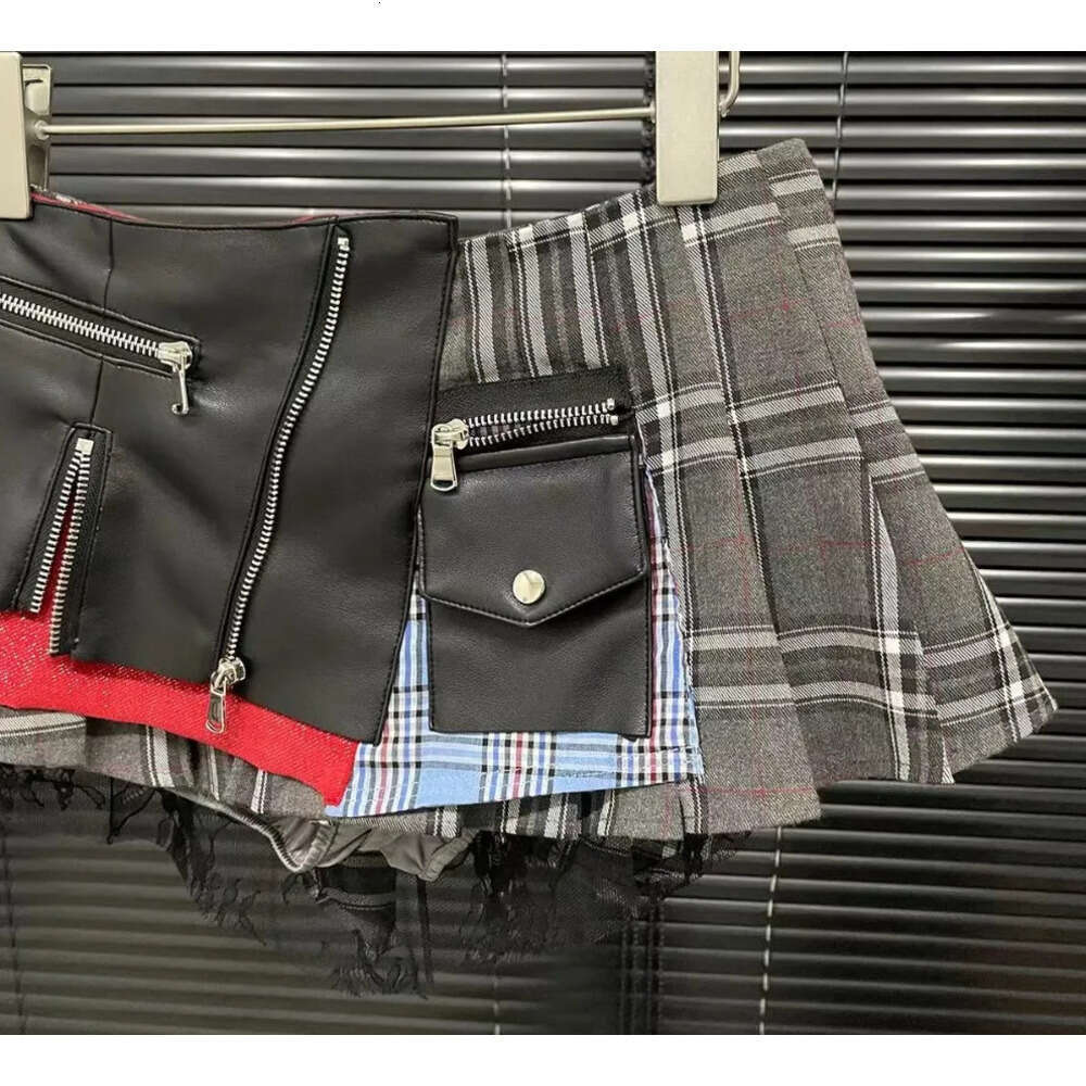 FLARORA Fashion Y2k Patchwork Plaid Design Skirts Woman High Waist Zip Pocket Mini Pleated Skirt Trendy Female Street Bottoms Z260314