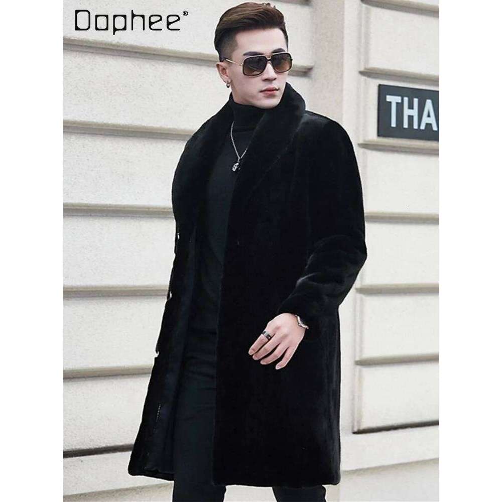 High-end Luxurious Stylish Men's Eco-friendly Coat Mid-length Overcoat 2025 Winter New Faux Mink Fur Coats Z260313