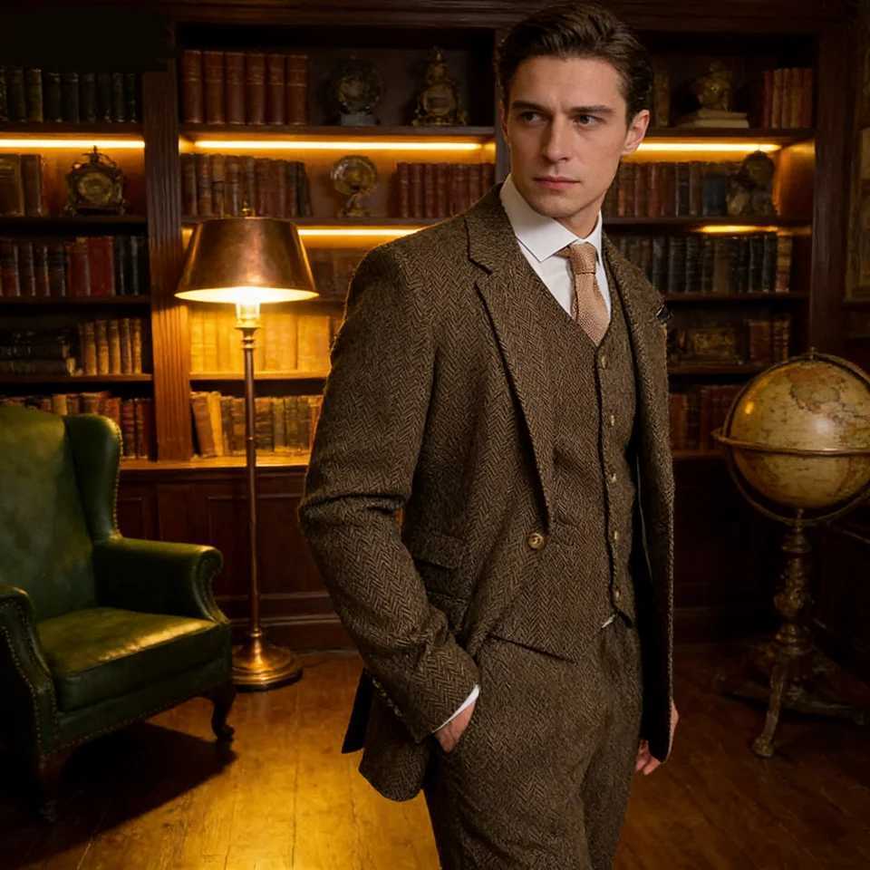 Mens 3-Piece Solid Wedding Tuxedo Slim Fit One-Button Jacket with Shawl Lapel And Vest Pants Set for Groomsmen Formal Dinner M260313