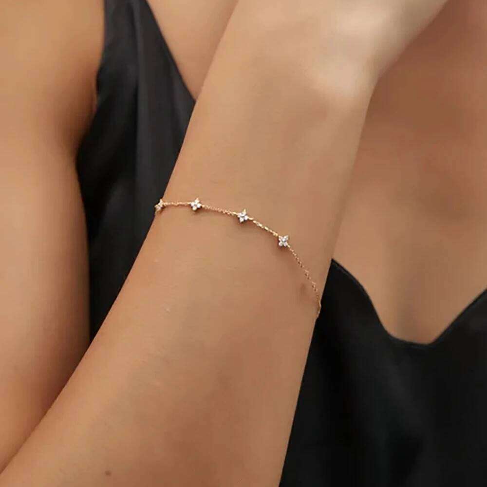 New Stainless Steel Zircon Necklaces for Women 18K Gold Plated Grass Collar Chain Necklace Jewelry Gift H260312