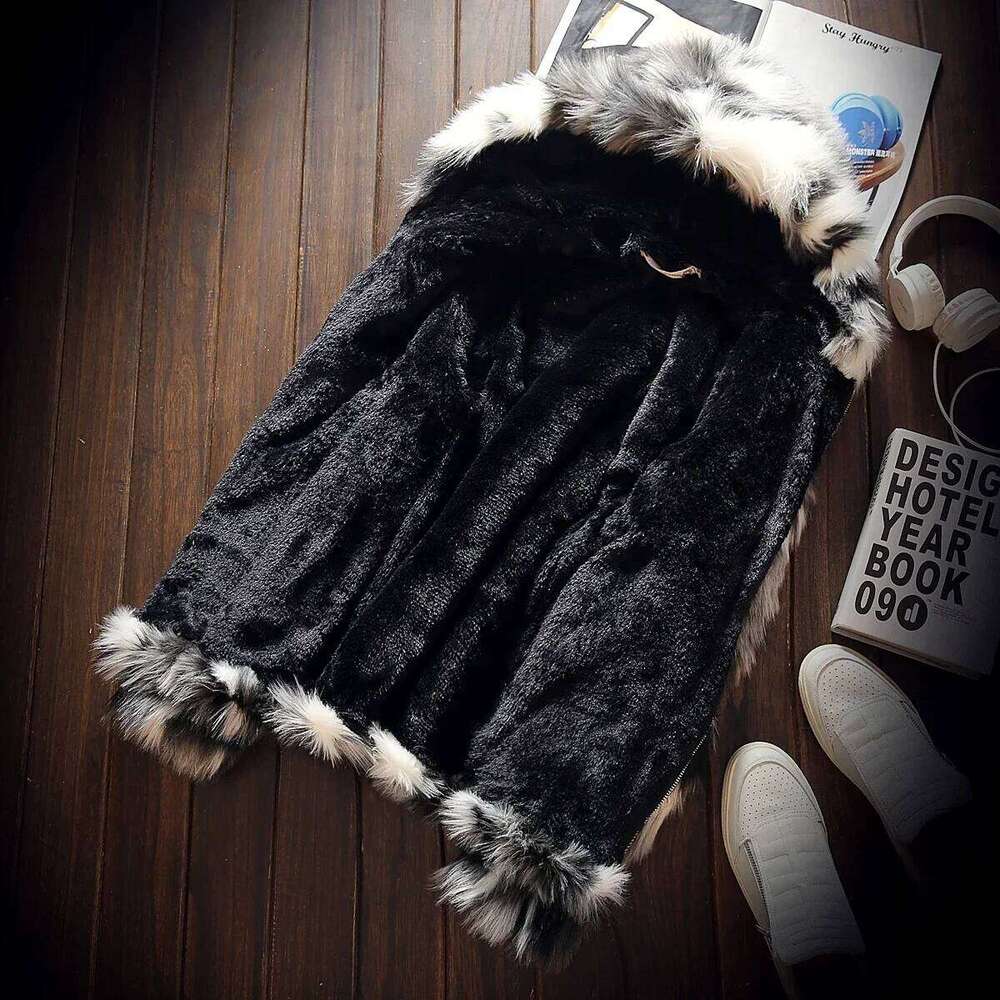 Winter Warm Plus Fleece Faux Fox Fur Casual Mens Hooded Jacket Thick Boutique Fashionable Male Slim Coats Size S-5XL Z260313