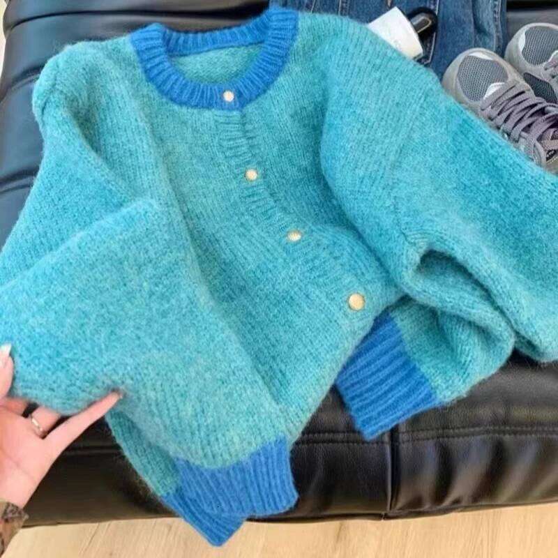 ITOOLIN Single-breasted Cardigan Long Sleeve Patchwork Knitted Sweater O-Neck Casual Warm Coat Office Outerwear Autumn Winter Z260313