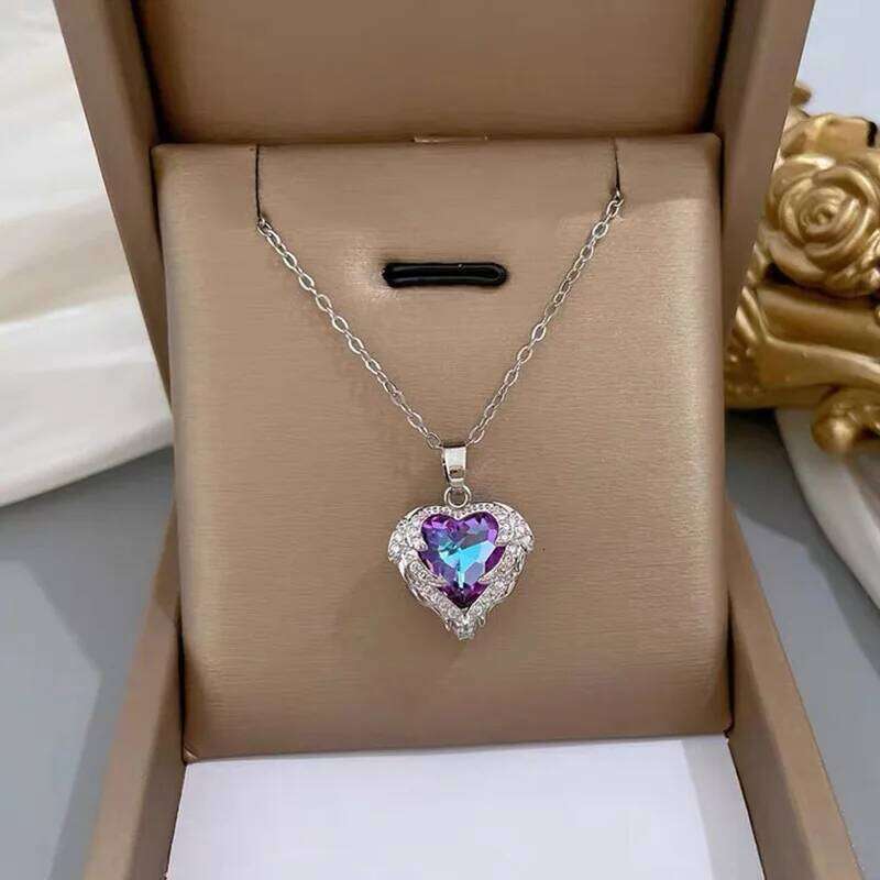 Fashion Simple Creative Ocean Necklace Exquisite Heart Angel Wings Colorful Crystal Pendant High Quality Gifts for Girls H260312