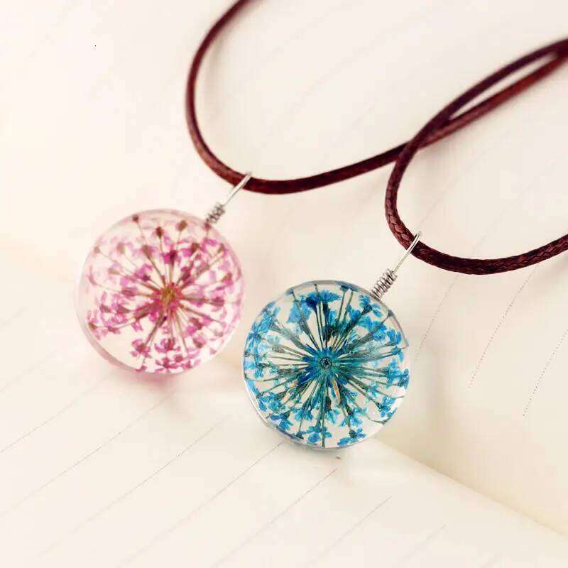Explosive Fashion Handmade Dandelion Dried Flower Plant Specimen Glass Ball Necklace Pendant Jewelry Wholesale H260312