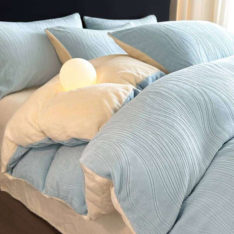 2025 new winter solid color rotten flower milk fleece four-piece set warm thickened bed sheet quilt cover bedding H260312 - view 4
