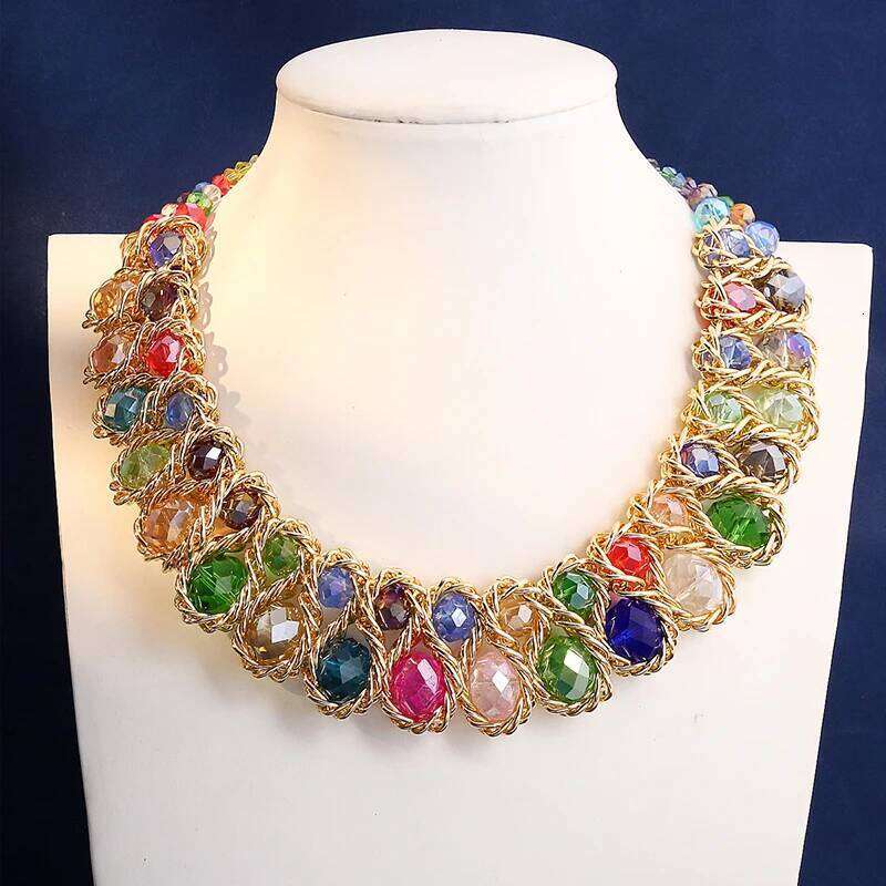 New Double Layer for Women Glasses Stone Handmade Necklaces Gold Color Choker Necklace Bijoux Collier Gift H260312