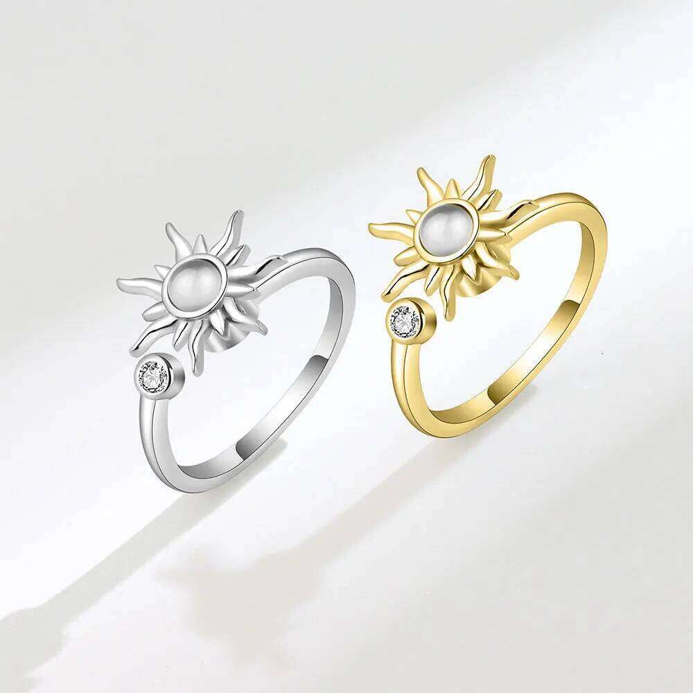Sunflower Rotating Anxiety Ring For Women Spinner Fidgets Adjustable Open Rings Cute Animal Butterfly Turtle Bague Anti Stress H260312