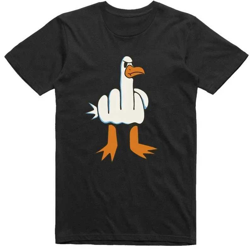 Mens fun T-shirt with rough design of seagulls regular fit T-shirt universal T-shirt with cartoon prints for both men and women D260313