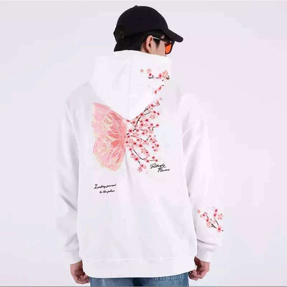 Man Hoodies 100% Cotton Butterfly Embroidery Harajuku Solid Pocket Hooded Sweatshirts Autumn Long Sleeve Loose Chinese Outwear Z260314