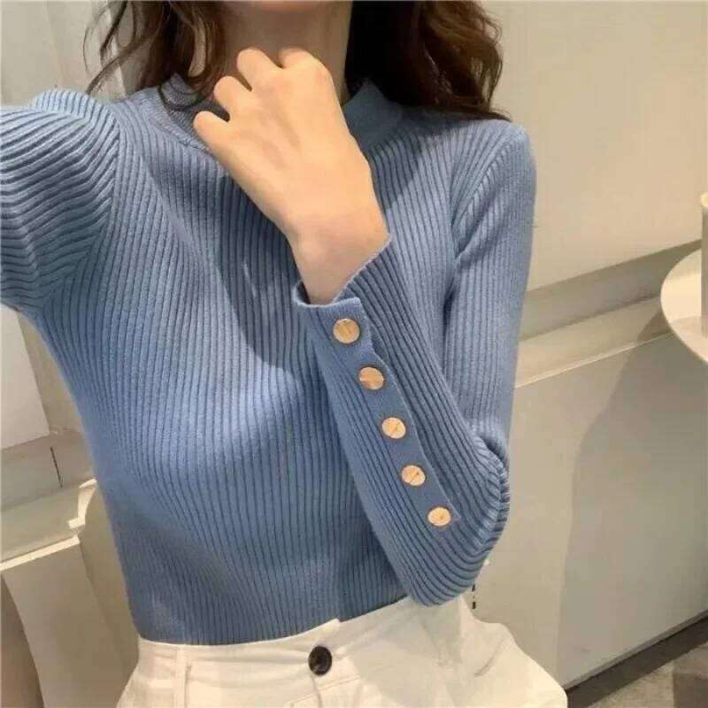 Slim Knit Women Pullovers Casual Y2k Top Autumn Winter Button Sweater Female Jumper Tops Pullover Z260313