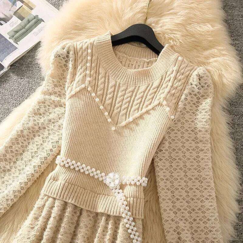 Women Long Sleeved Knitted 2024 Autumn New Ladies Knitt Dresses Fashionable Stunning Young Dress Lady Vestidos Z260313