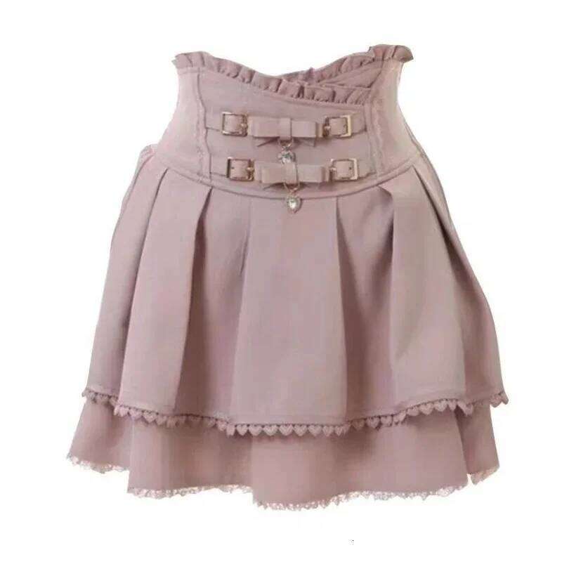 Japanese Kawaii Mini Cake Skirts Womens Jupe Fairy Bandage Lolita High Waist Y2k Aesthetic Sweet Lace Gothic JK Faldas Skirt Z260314