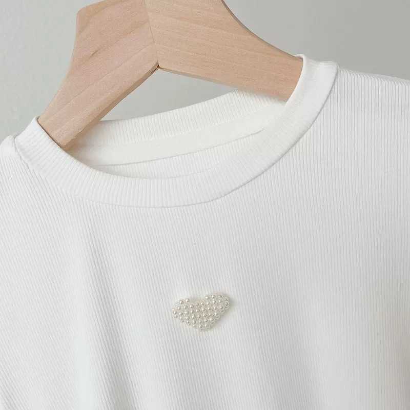 Women's Knits & Tees Girls' Short-Sleeve T-Shirt Thin Fashionable Korean Style Baby Lady's Children's Clothing Heart-Shaped Drawst