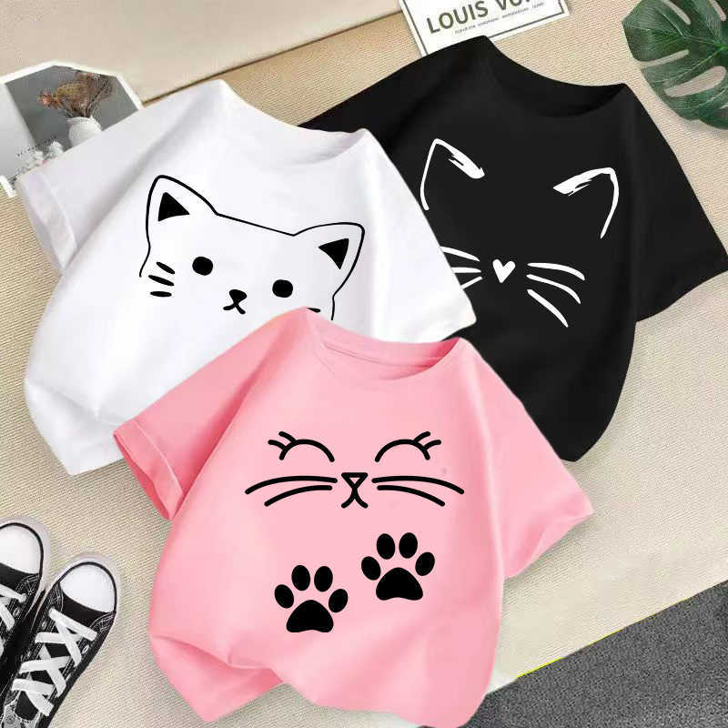 Women's T-Shirt Girls' T-shirt, children's printed cute loose short-sleeve summer round-neck versatile top, children's clothing