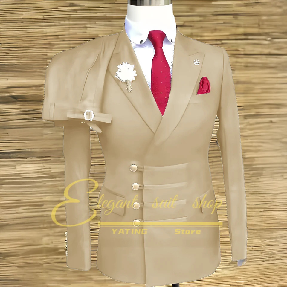 Formal Wedding Men Suits 2 Piece Jacket Pants Sets Double Breasted Male Clothing Costume 260312