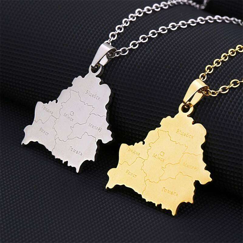 New Belarus Map Stainless Steel Pendant Gold Silver Color Necklaces Belarusian City Outline Solidarity Jewelry For Women Men H260312