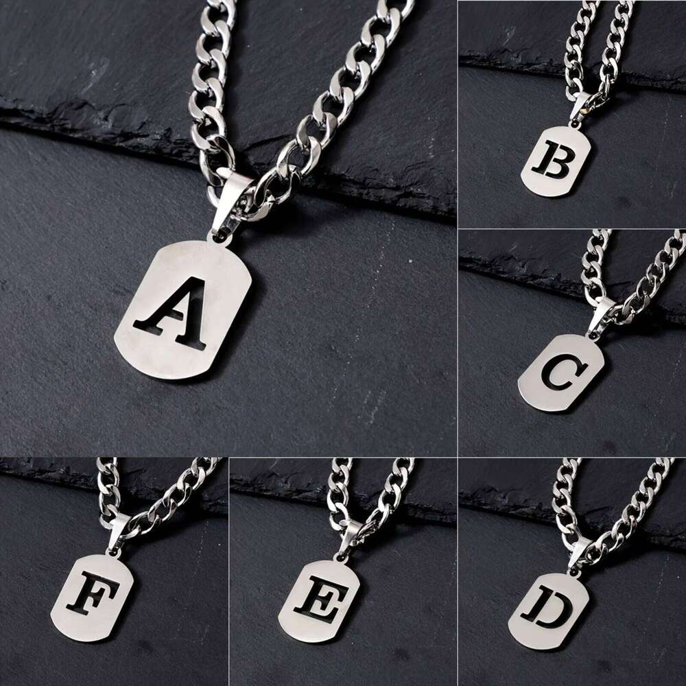 26 Letter Stainless Steel Men Pendant Necklace Hip Hop Cuban Chain Minimalist Rock Fashion Jewelry for All Seasons H260312
