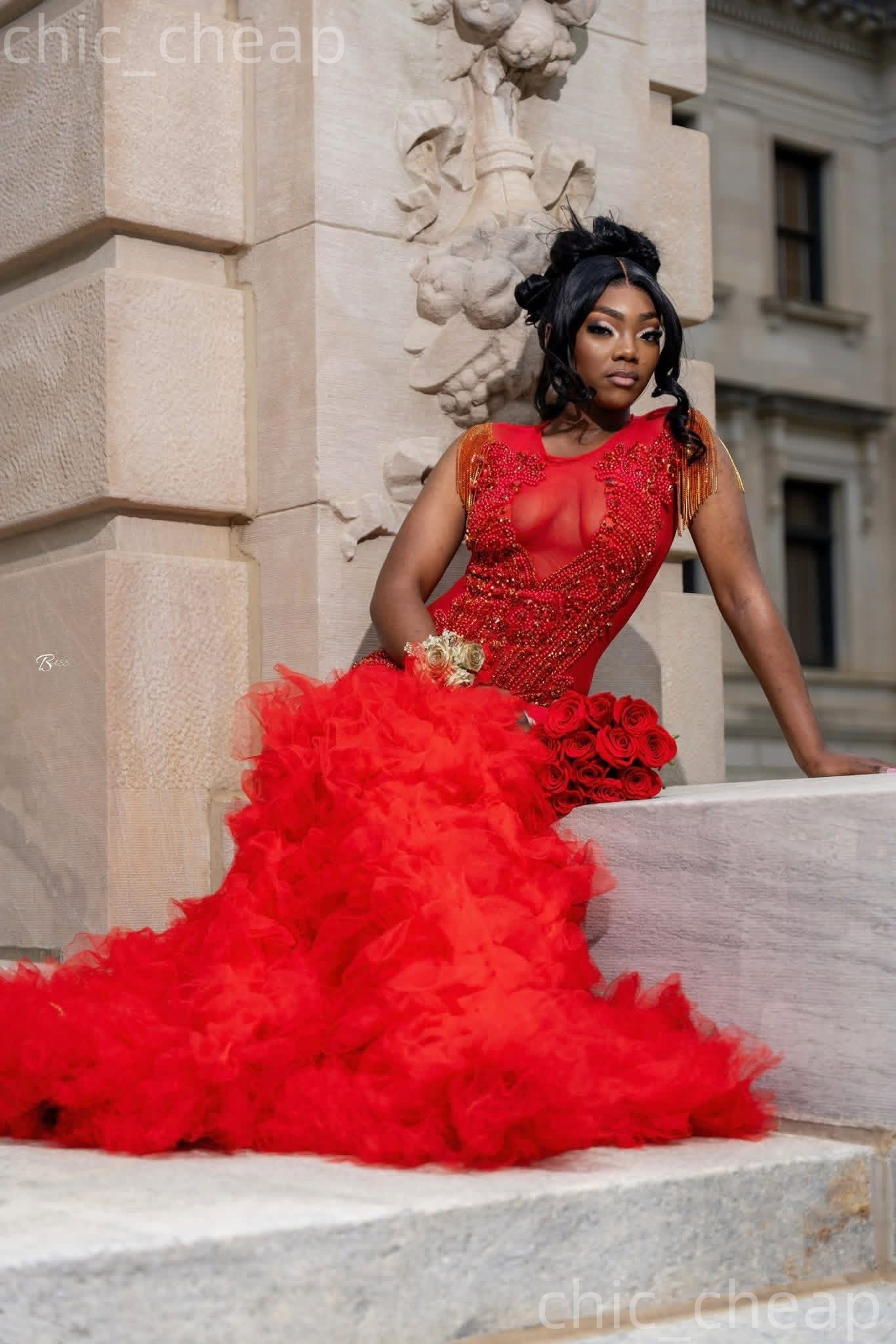 2K26 Red Prom Dress 2026 Mermaid Prom Dress Beaded Crystals Tiers See Through Evening Dresses Birthday Party Formal Receiption Gowns Dresses ZJ078