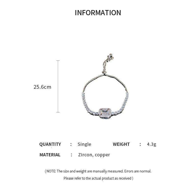Shiny Square Zircon Bracelet for Women Girls Delicate Rhinestone Chain Bracelets Bangles Party Wedding Bride Jewelry Wholesale Z260313