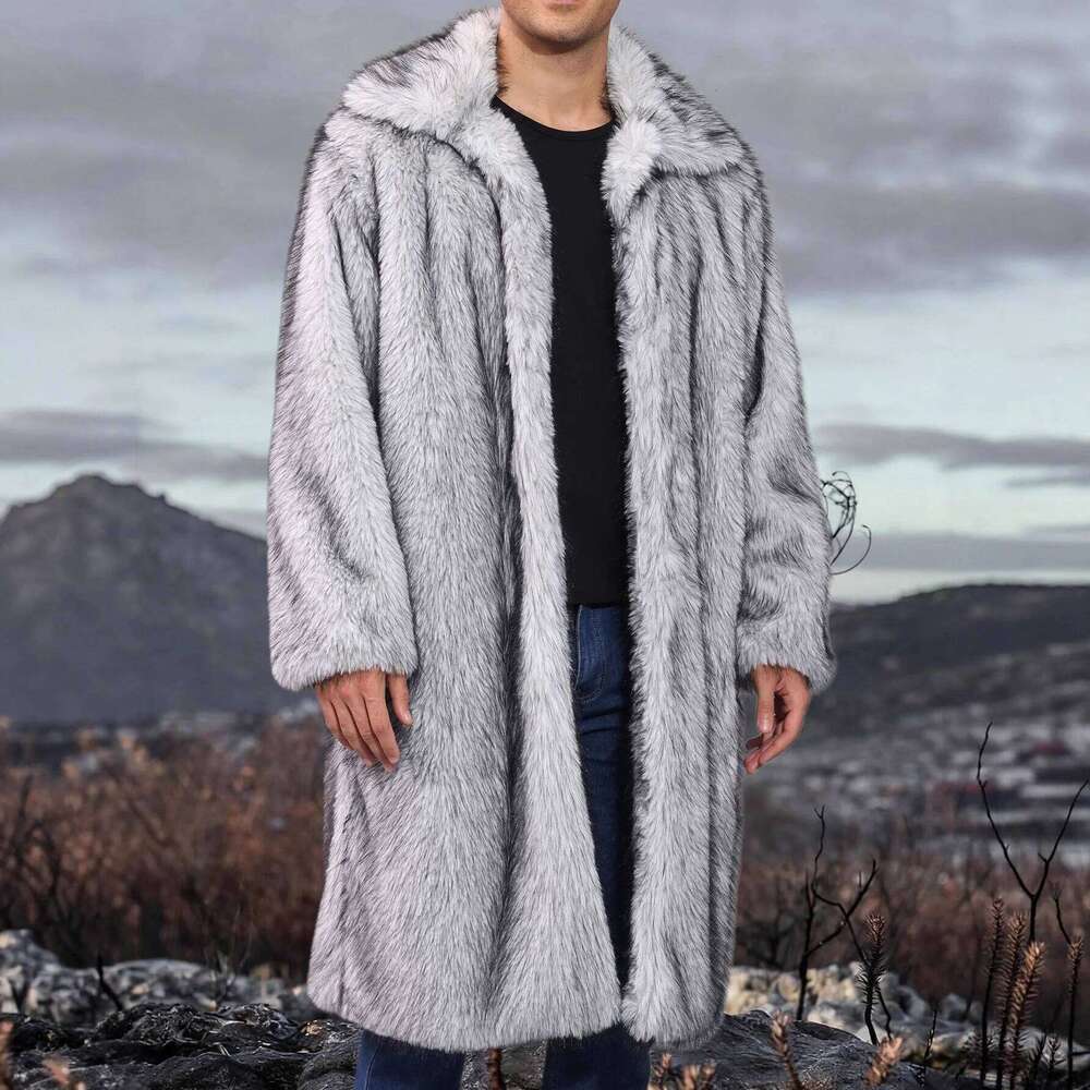 Men Faux Coats Jacket Solid Turn Down Collar Long Sleeve Open Stitch Thick Warm Fur Loose Casual 2025 Autumn Winter Z260313