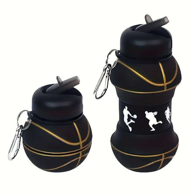Creative Basketball Theme Silicone Water Bottle - Foldable and Stretchable, with Mountaineering Buckle, Insulated Z260313