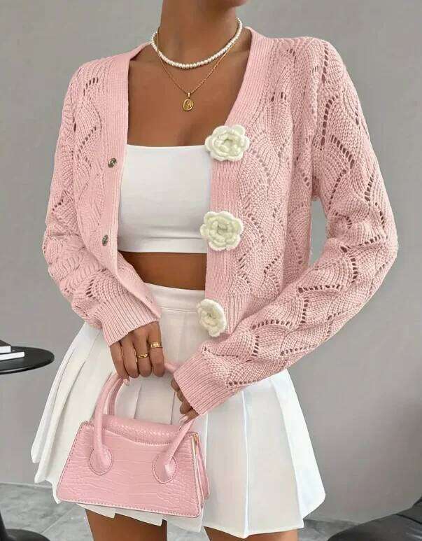 Ladies Elegant Casual Knitted Cardigan Sweater Long Sleeve Warm Top for Autumn Winter Versatile Travel Outfit Z260313