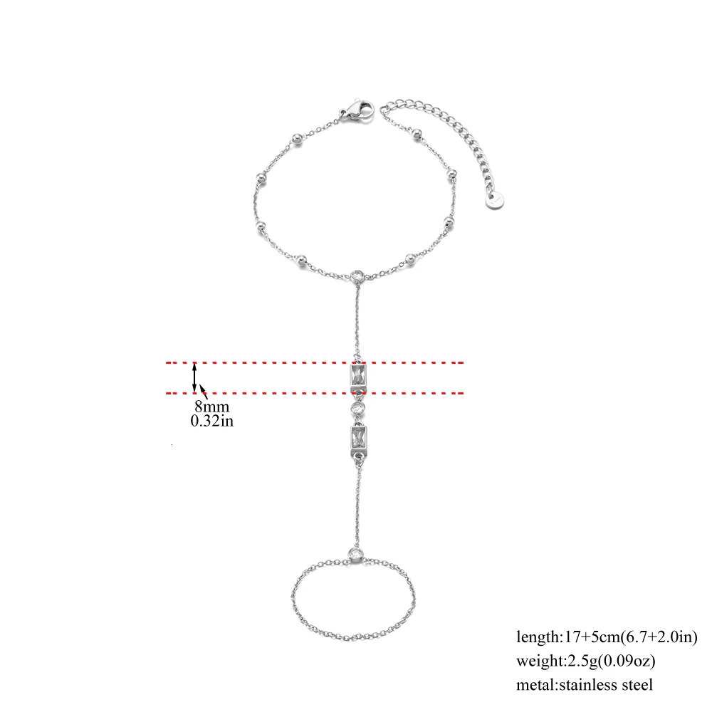 Lokaer Stainless Steel Zircon Hand Chain Bracelet Ring for Women 18k Gold Plated Bracelets Link Adjustable Party Jewerlry B25223 260313