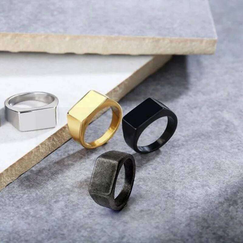 Unisex Titanium Steel Ring Simple Rectangular Pattern Fashionable Jewelry for Men & Women Valentine's Day Gift Size 7-13 H260312