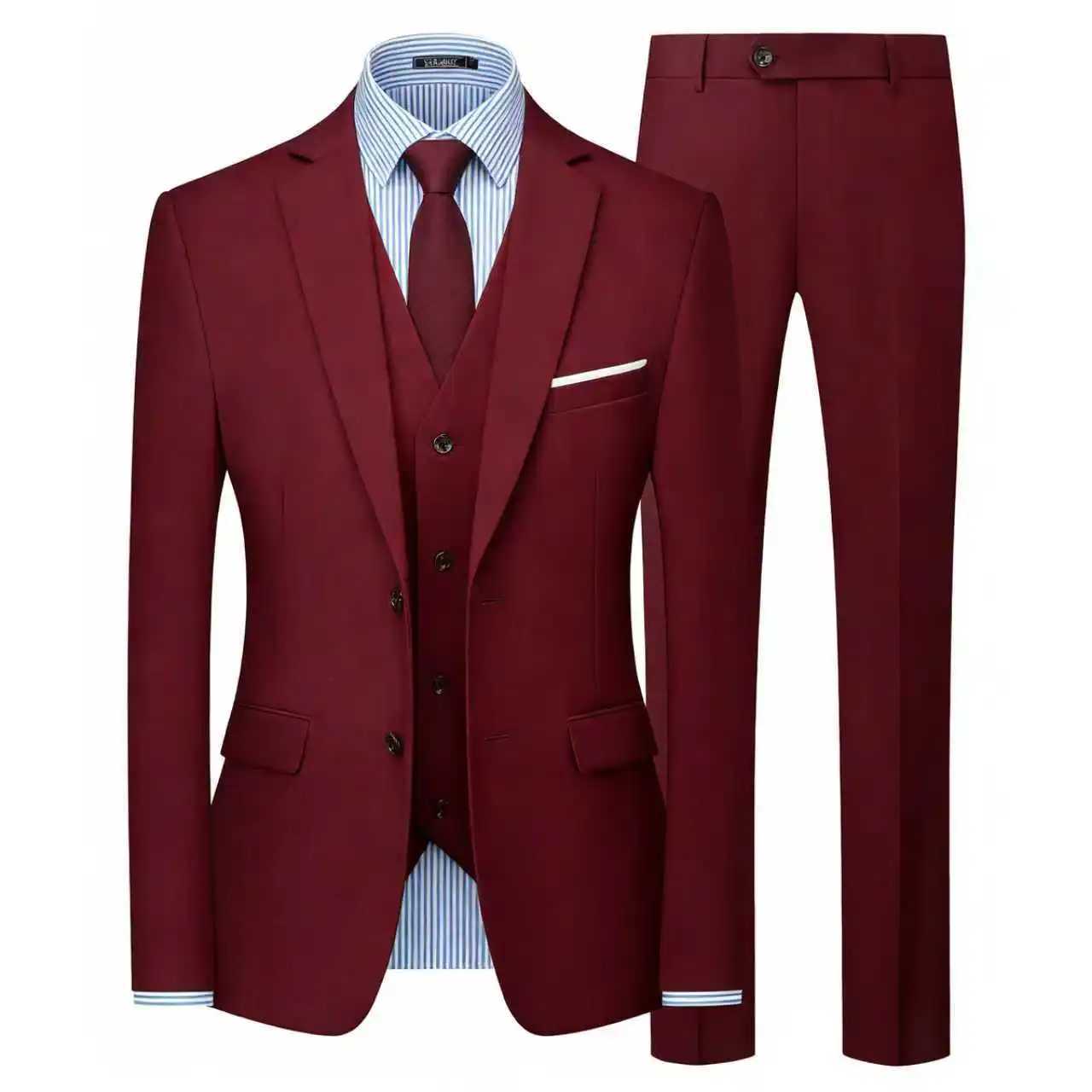 Elegant Mens Suit 3 Piece Fashion Lapel Single Breasted Groom Wedding Slim Fit Casual Version Business Suit For Man M260313