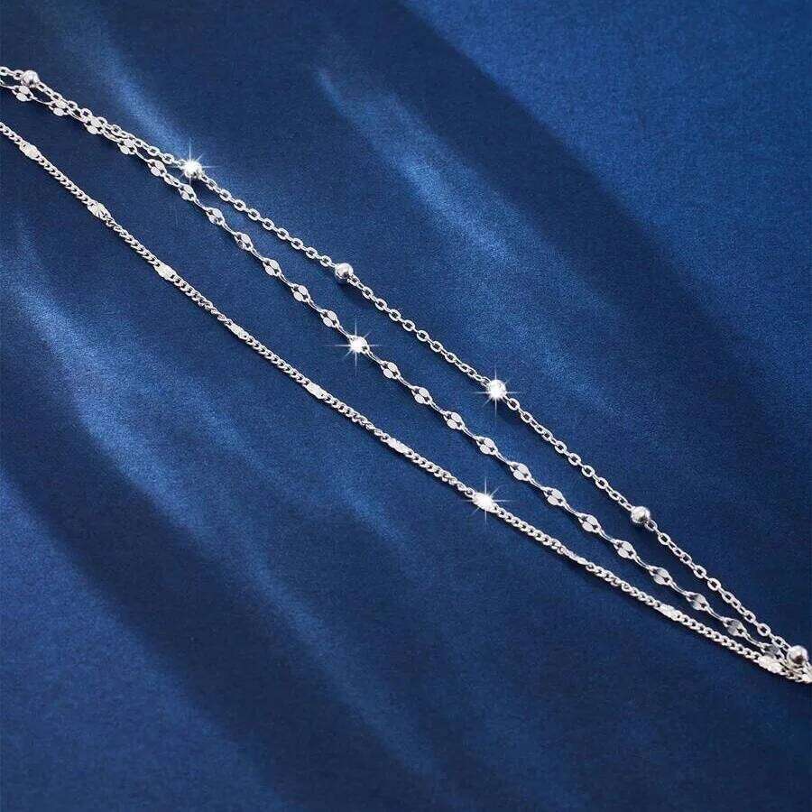Sparking 925 Sterling Silver Chain Bracelets For Women Luxury Elegant Three Layer Geometric Bead Bracelet Party Wedding Jewelry Z260313