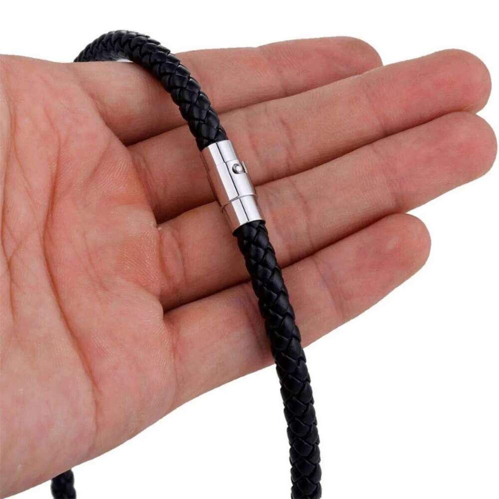 4mm/6mm/7mm Stainless Steel Magnetic Clasp Rope Necklace For Men Women Punk Simple Brown Black Leather Choker Jewelry H260312