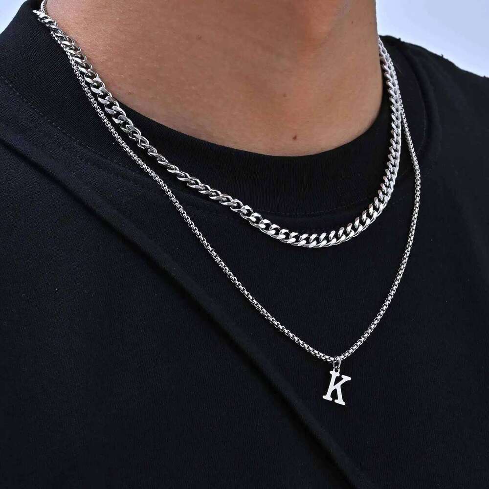 A-Z Letters Men Necklaces,Stainless Steel Simple Initial Collar with Box Chain,Stylish Jewelry Gifts H260312
