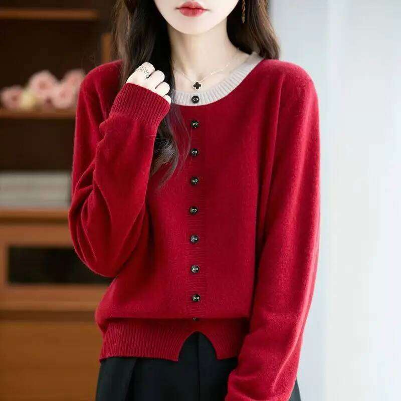 Women's Clothing O-neck Chic Patchwork Knit Pullovers Autumn Winter New Elegant All-match Fake Cardigan Single Breaste Sweaters Z260313