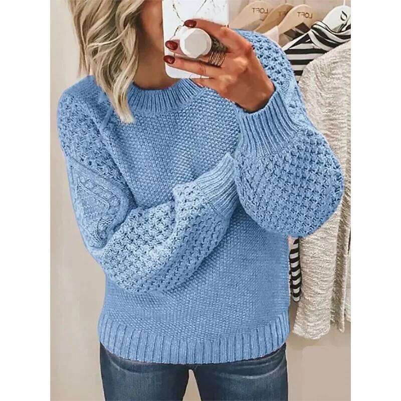Women Sweaters Solid Knit Thick Splice Pullovers Sweater Full Sleeve Regular Vintage Elegant Lady Casual Winter Streetwear Z260313