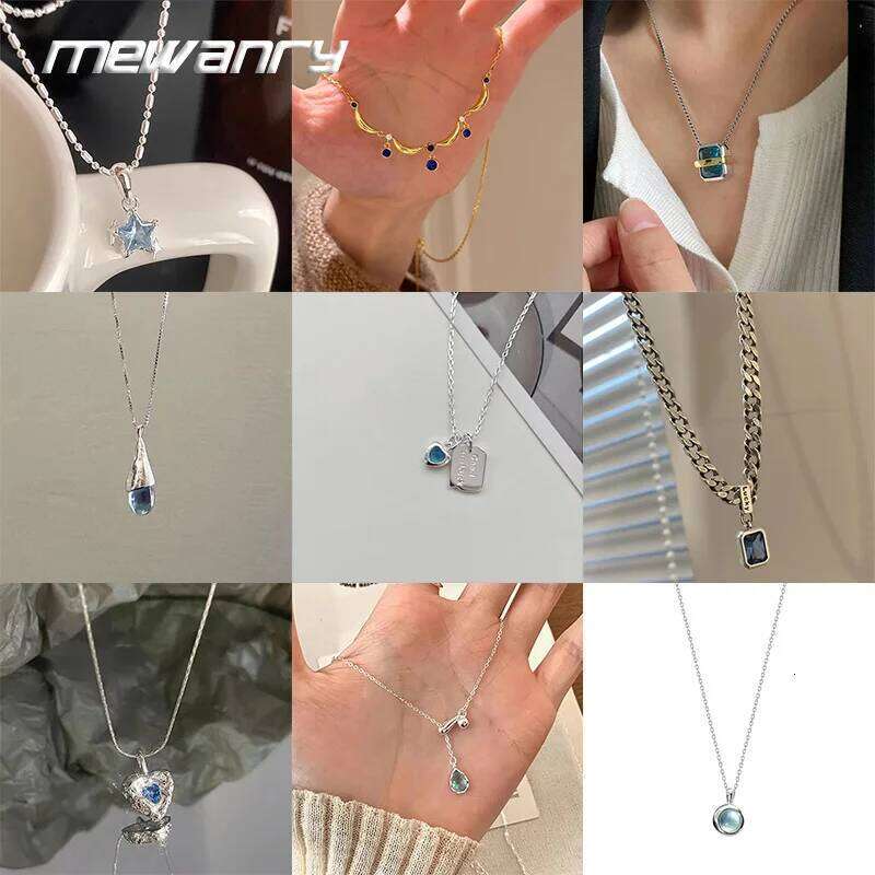 Mewanry Delicate Blue Pendant Necklace For Women Girl Fashion Simple Creative Elegant Sweet Clavicle Chain Birthday Jewelry Gift H260312