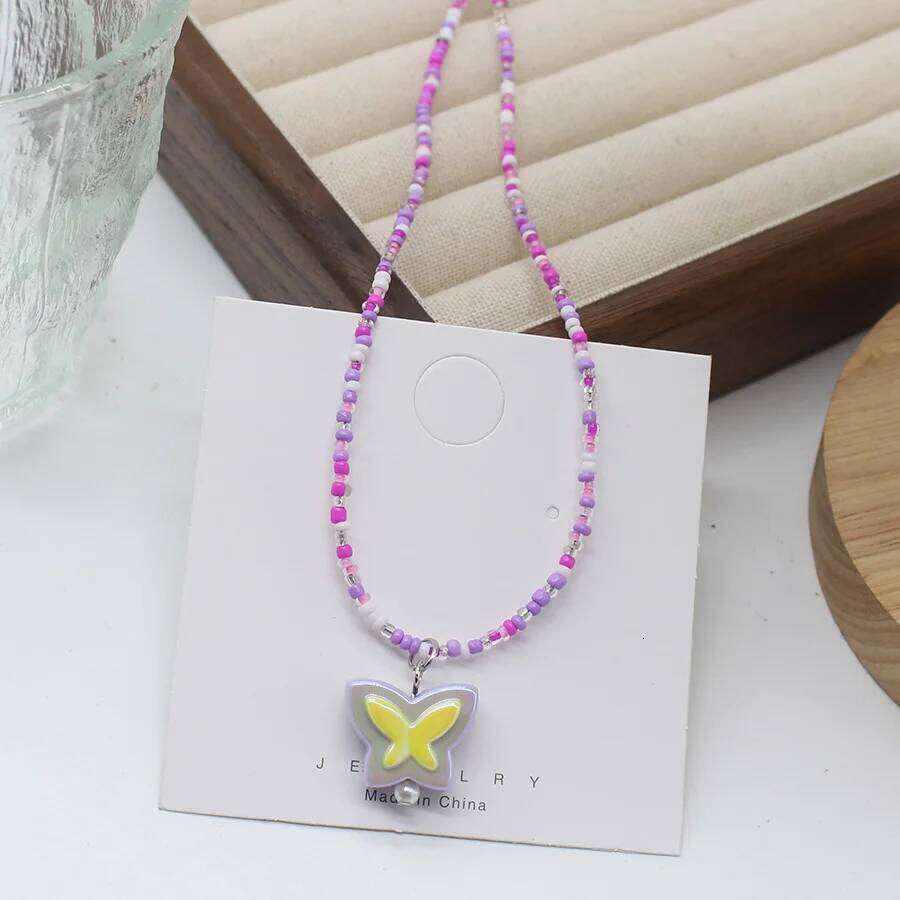 Dopamine Colorful Beaded Butterfly Summer Necklace Collarbone Choker Korean Jewelry Gift H260312