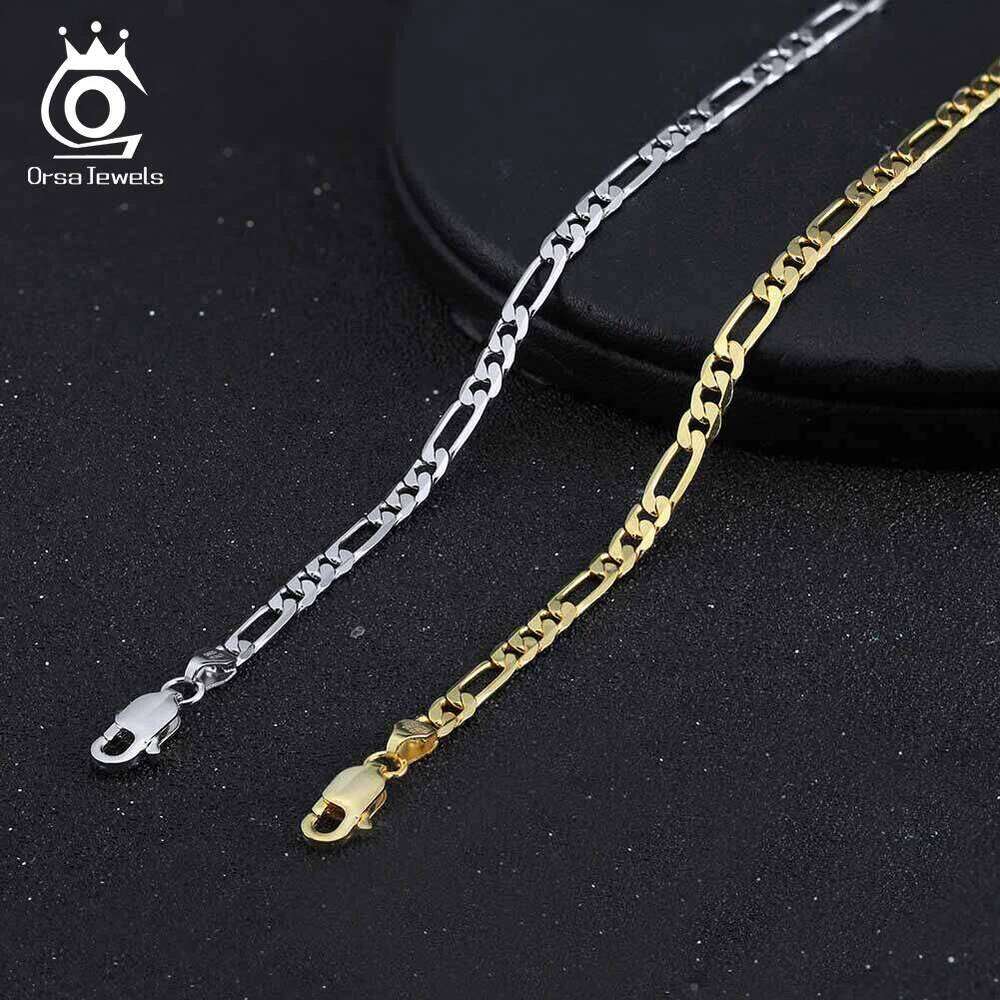 ORSA JEWELS 100% 925 Sterling Silver Italian 3.3mm Diamond-Cut Figaro Chain Bracelet for Women Handmade Party Jewelry SB66 Z260313