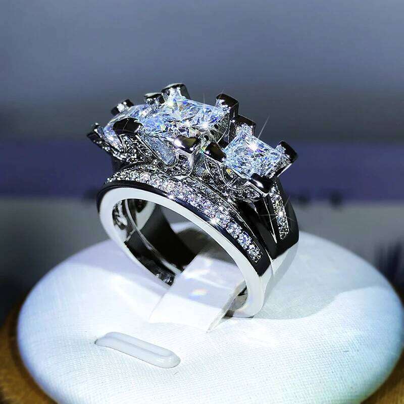 925 Sterling Silver Luxury Crystal Square Rings With Big Stone Bridal Wedding Engagement Female Zircon Ring for Women H260312