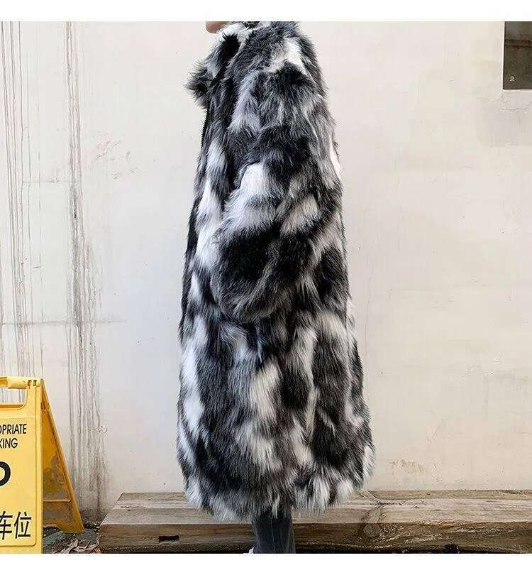 Winter Hip Hop Long Faux Fur Coat Stand-up Collar Plush Jacket Men Korean Fashion Warm Thicken Casual Overcoat Street Z260313